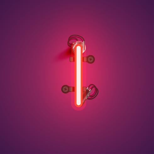 Red realistic neon character with wires and console from a fontset, vector illustration