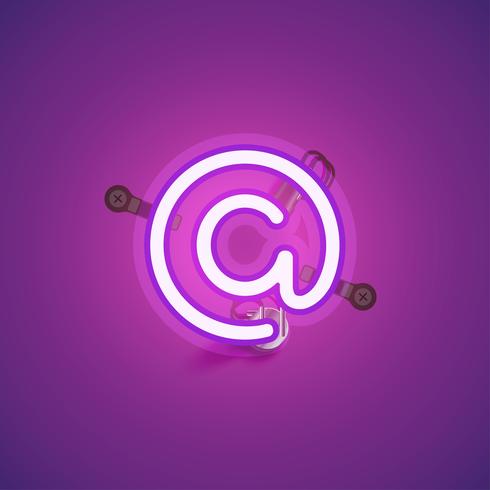 Pink realistic neon character with wires and console from a fontset, vector illustration