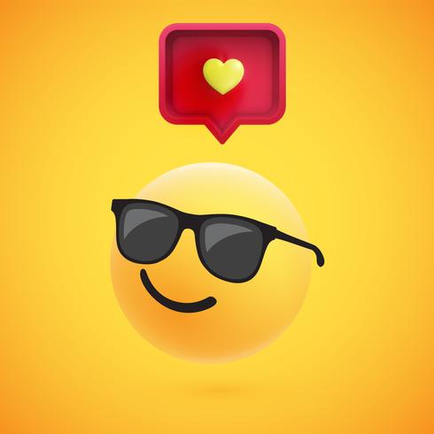 Lindo emoticono amarillo 3D de alto nivel con bocadillo y corazón para web, ilustración vectorial vector