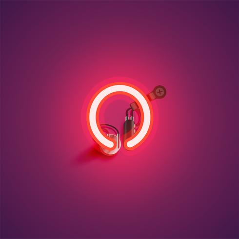 Red realistic neon character with wires and console from a fontset, vector illustration