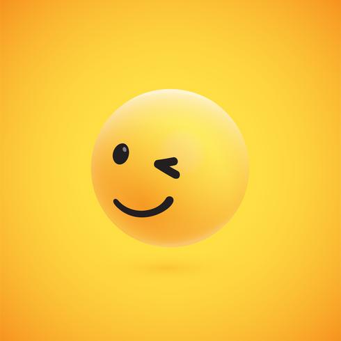 Cute high-detailed yellow 3D emoticon for web, vector illustration