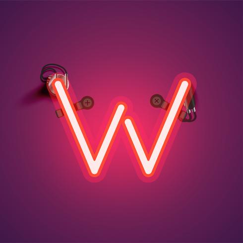 Red realistic neon character with wires and console from a fontset, vector illustration