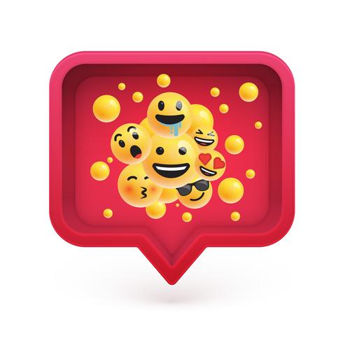 High-detailed emoticons in a red 3D speech bubble, vector illustration