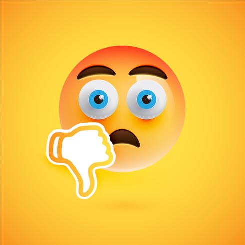 Emoticon with thumbs down, vector illustration