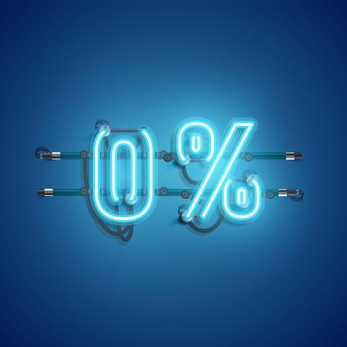 '0' neon realistic sign, vector illustration