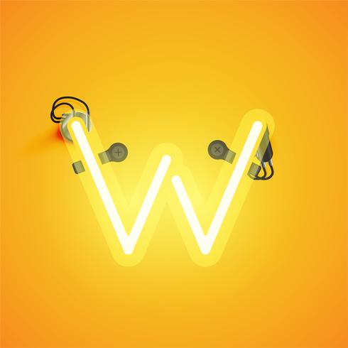 Yellow realistic neon character with wires and console from a fontset, vector illustration