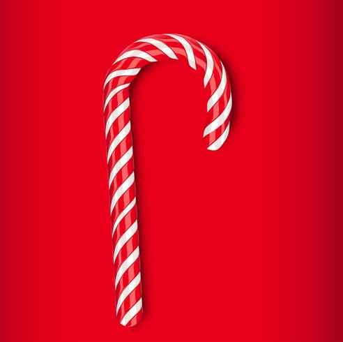 High detailed red candy cane, vector illustration