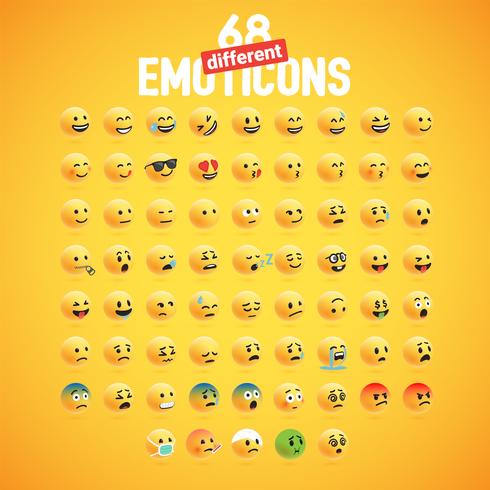 Cute high-detailed yellow 3D emoticon set for web, vector illustration