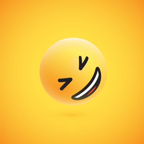 Cute high-detailed yellow 3D emoticon for web, vector illustration