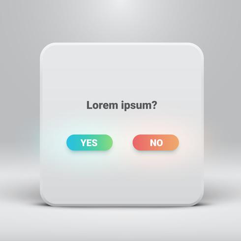 Question card with yes-no buttons, vector illustration