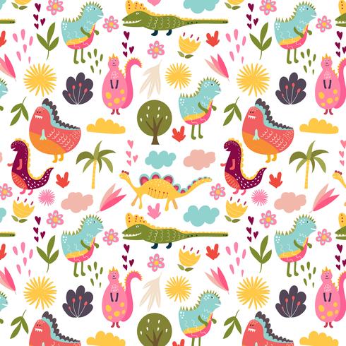 Cute Dinosaurs seamless pattern vector