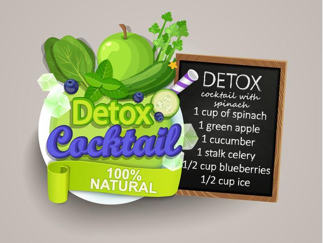 Detox cocktail with recipe. vector