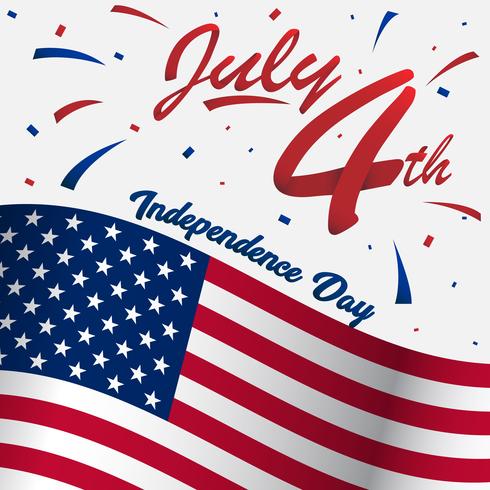 4 July usa happy independence day for social media profile or display picture with big american flag and 3D ribbon vector