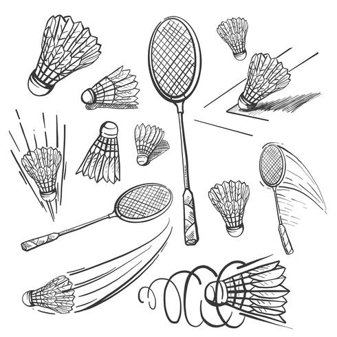 Dibujado a mano Sketch Badminton Icon set vector