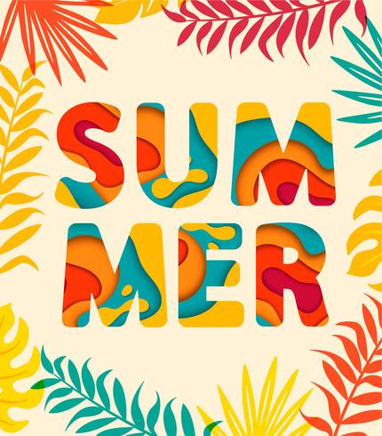 Summer card with tropical leaves on background. vector