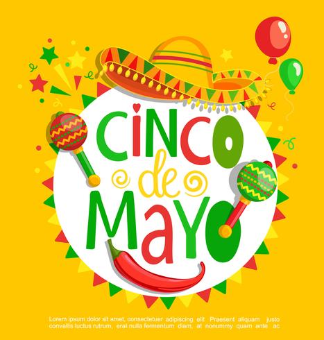 Cinco De Mayo, lettering on holiday background. vector