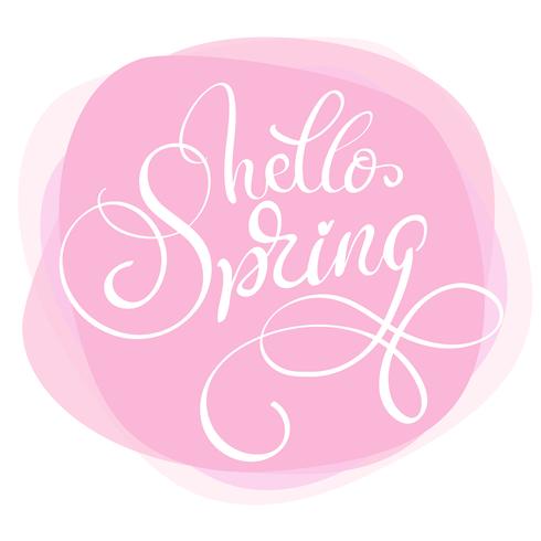 text hello spring on pink background. Calligraphy lettering Vector illustration EPS10