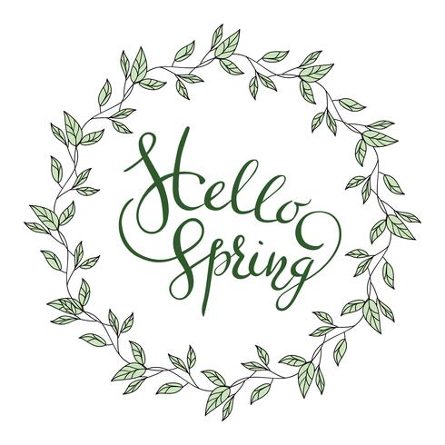 Words Hello Spring with leaves wreath vector