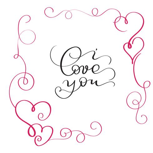 I love you text in red frame with heart vector