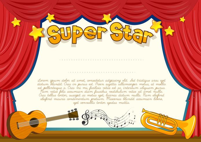 Certificate with musical instrument on stage vector