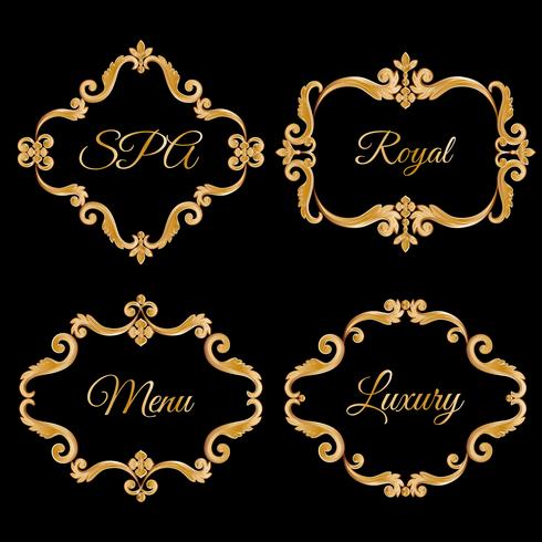 Set collection of ornamental vintage frames with sample text in golden yellow color. vector