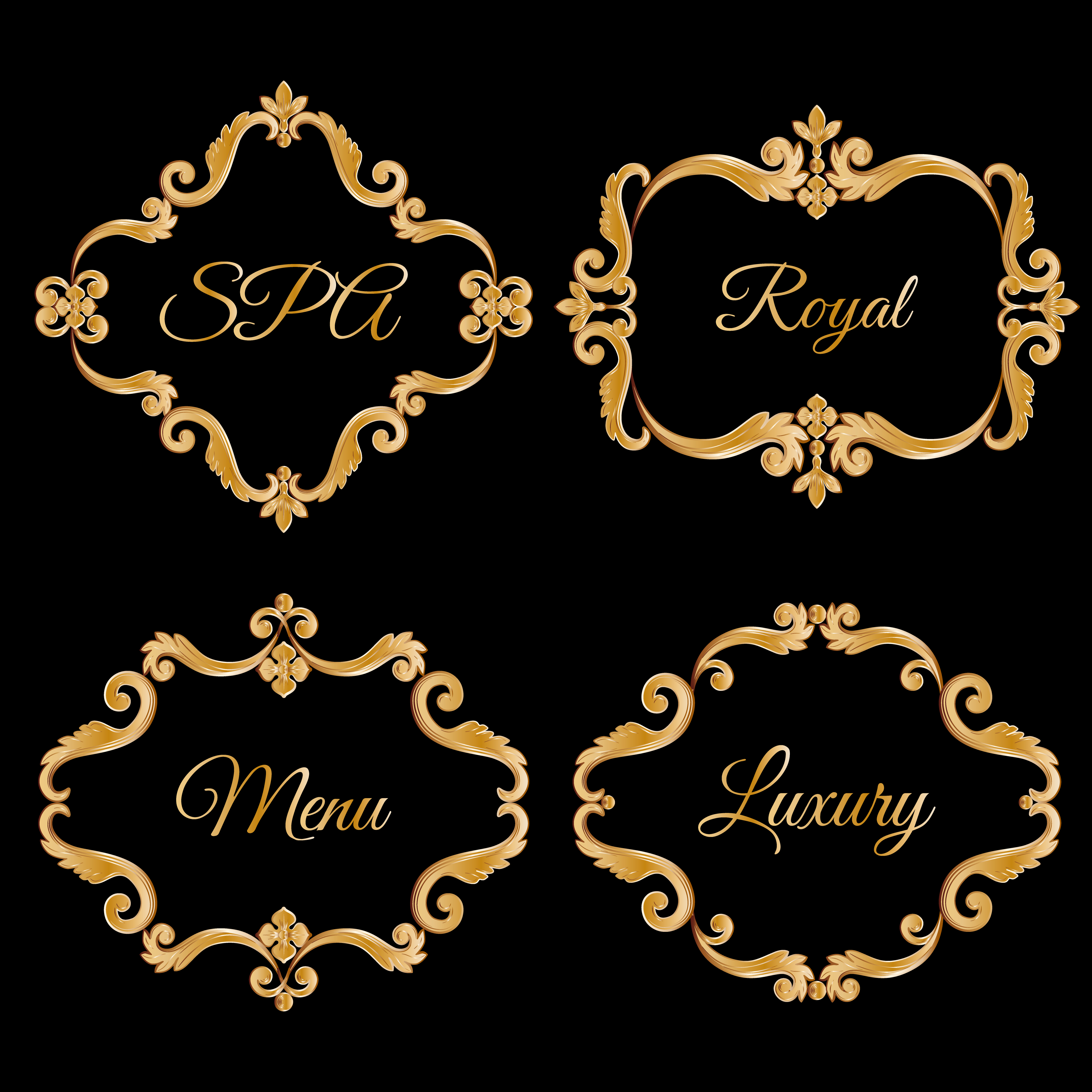 Set collection of ornamental vintage frames with sample text in golden