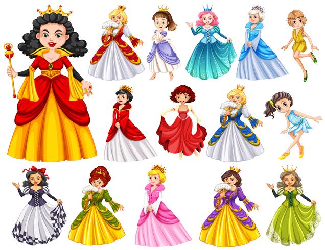 Conjunto de hermosas reinas y princesas. vector