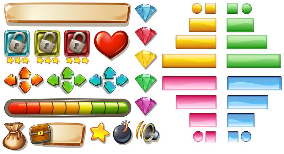 Game elements with buttons and bars vector