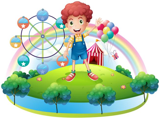 A boy near an amusement park vector