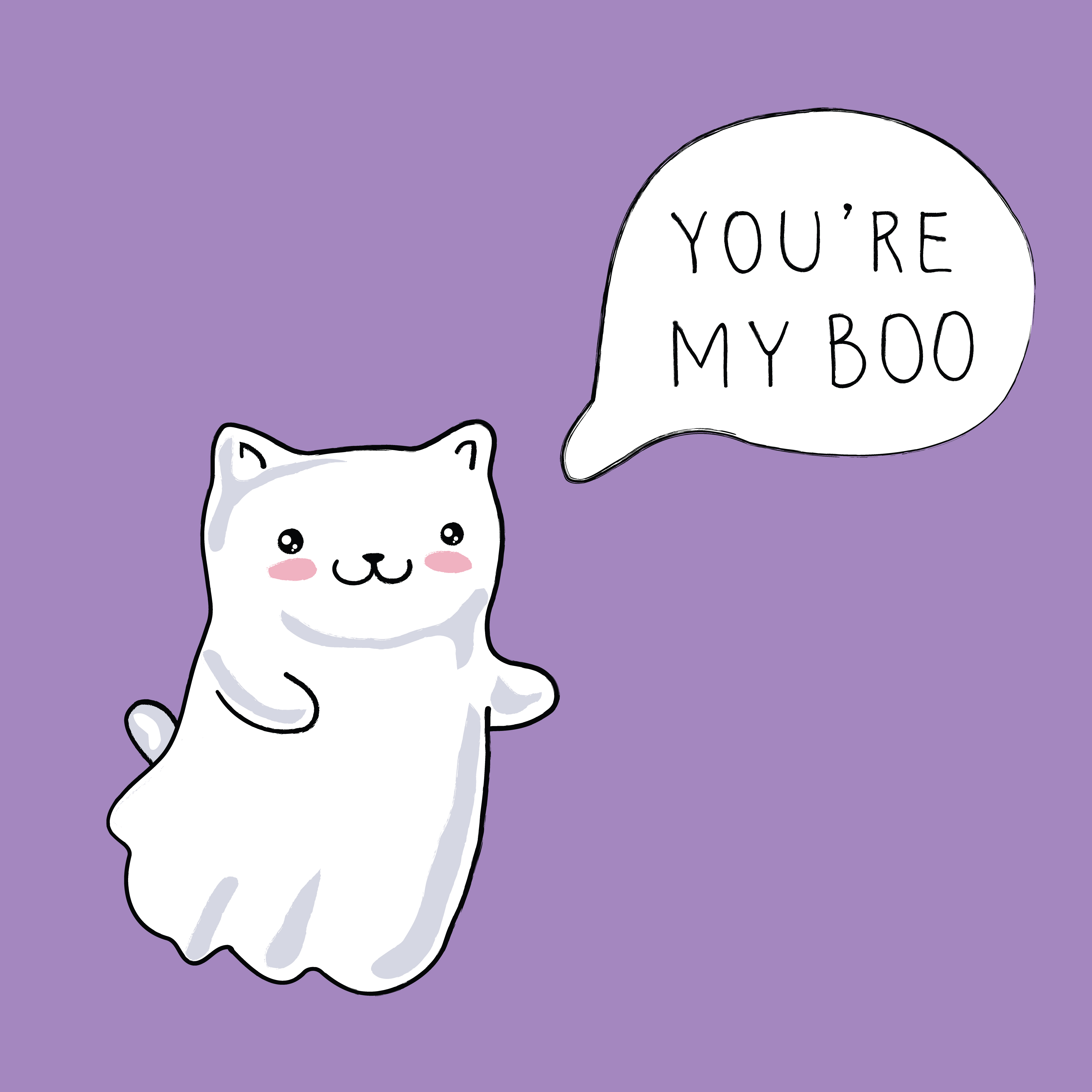 Halloween card with cat as kawaii ghost. Vector ...