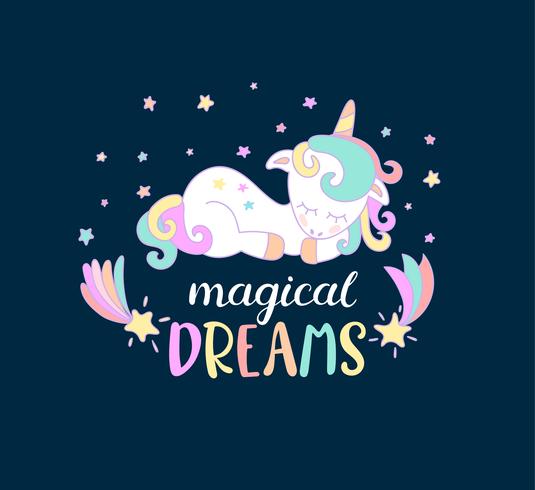 Sueños mágicos de unicornios. vector