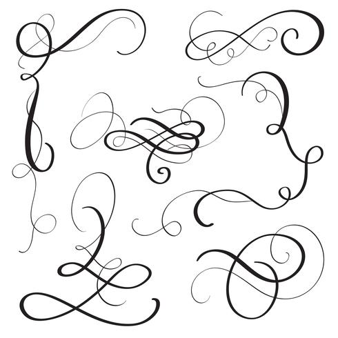 set of vintage flourish decorative art calligraphy whorls for design. Vector illustration EPS10