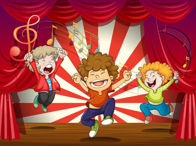 Kids singing at the stage vector