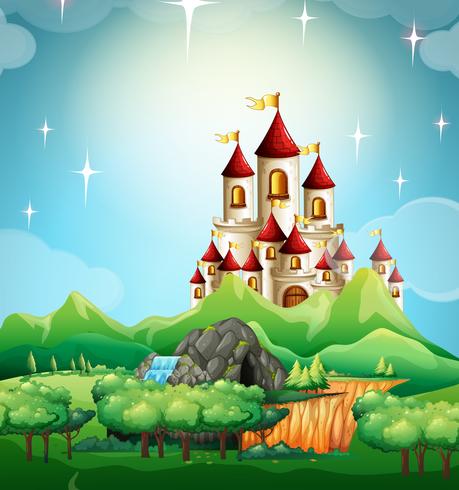 Escena con castillo y bosque vector