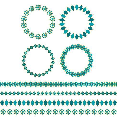 blue gold Moroccan circle frames and border patterns vector