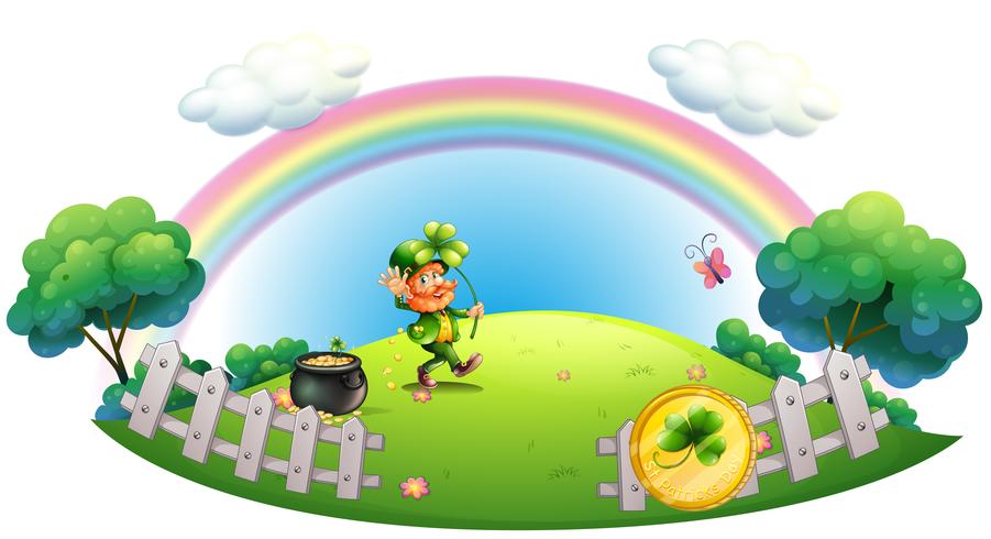 A man with a pot of gold coins inside the fence vector