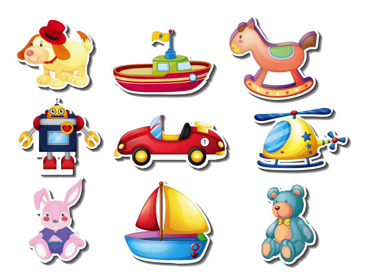 Sticker set of many cute toys 416651 Vector Art at Vecteezy