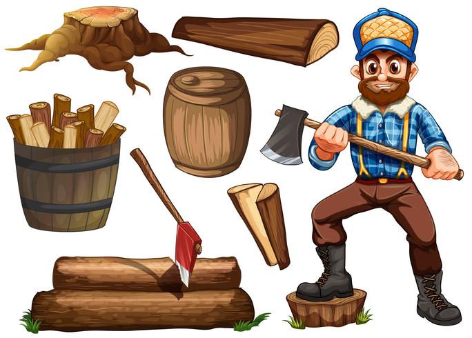 Lumberjack and firewood vector