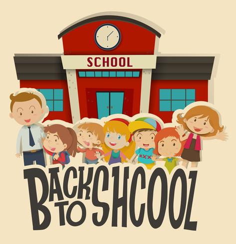 Teachers and children at school vector