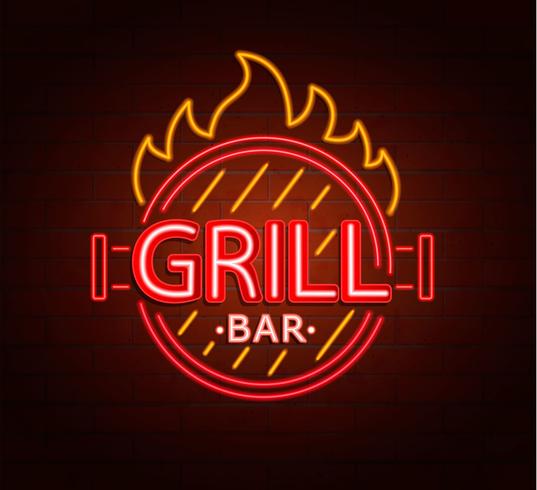 Neon sign of grill bar. vector