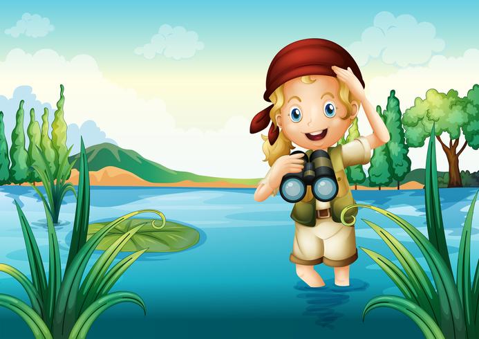 A girl scout at the lake vector
