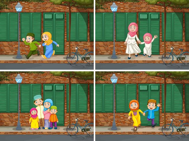 Muslim family in the neighborhood vector