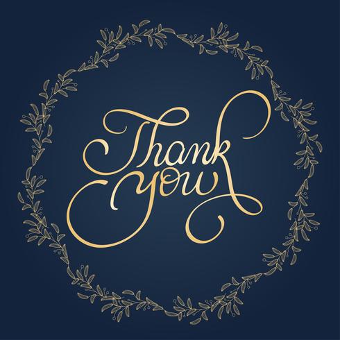 Thank you text with round frame on background. Calligraphy lettering Vector illustration EPS10