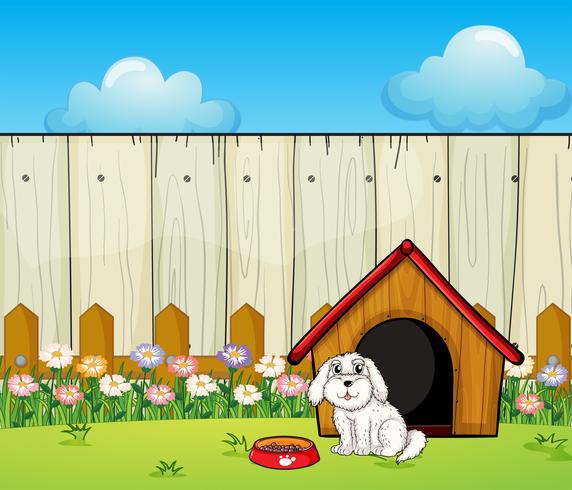 A dog and the dog house inside the fence vector