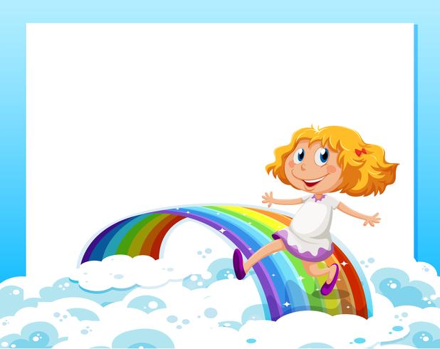 An empty template with a girl at the bottom playing with the rainbow vector