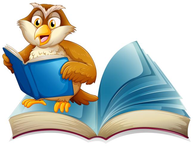 Cute owl reading a book vector