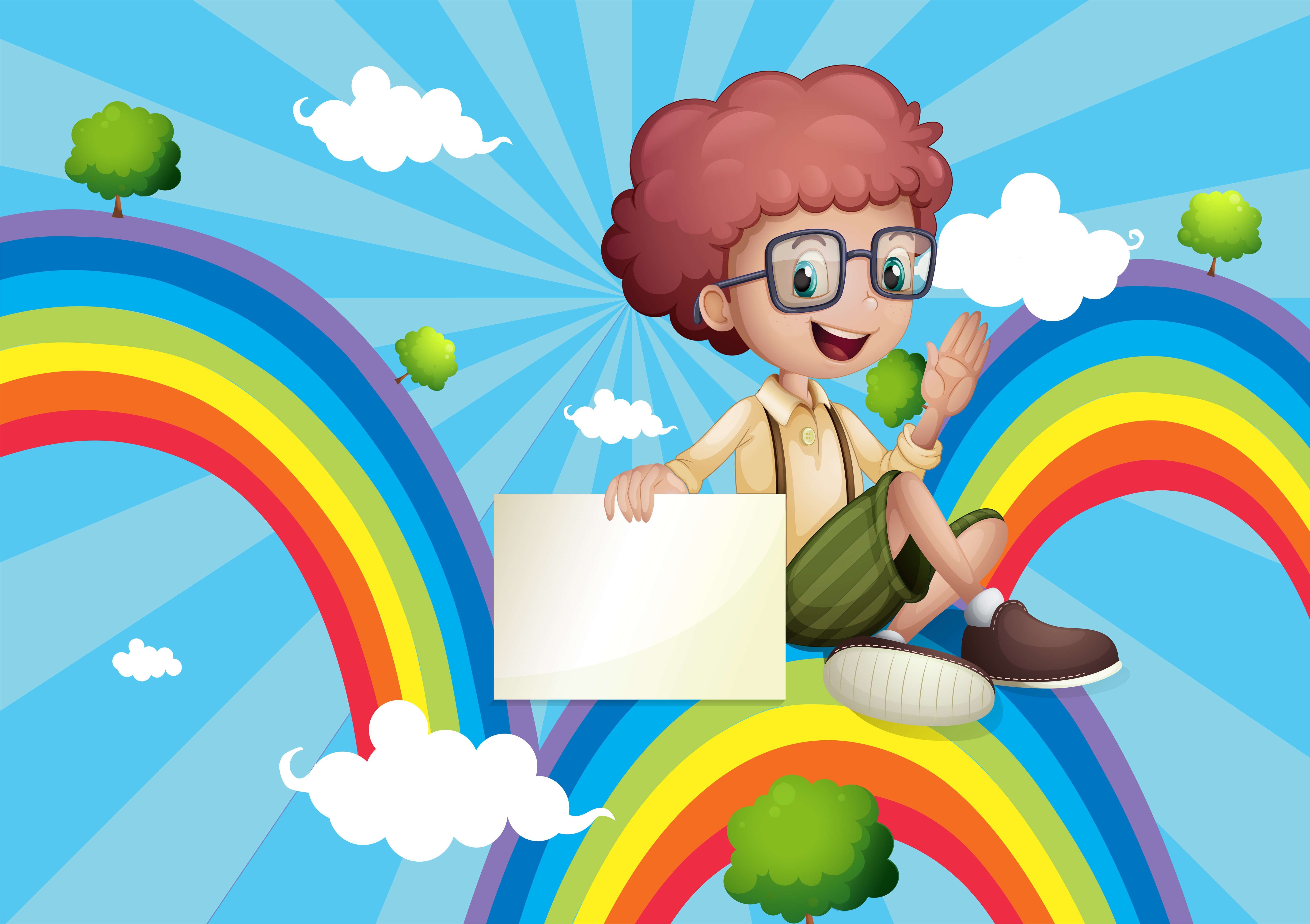 Download A boy above the rainbow holding an empty board 416984 - Download Free Vectors, Clipart Graphics ...