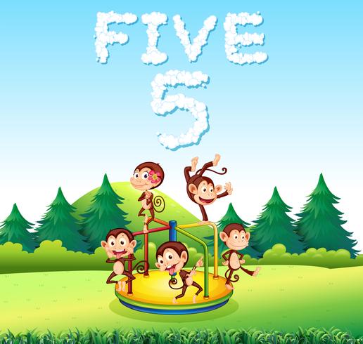 Five monkey playing at playground vector