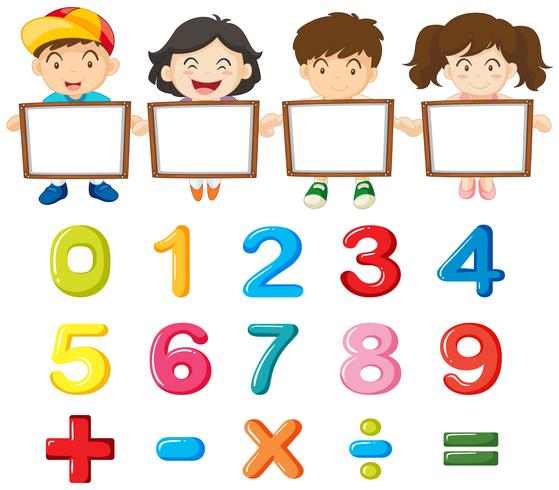 Children and colorful numbers vector