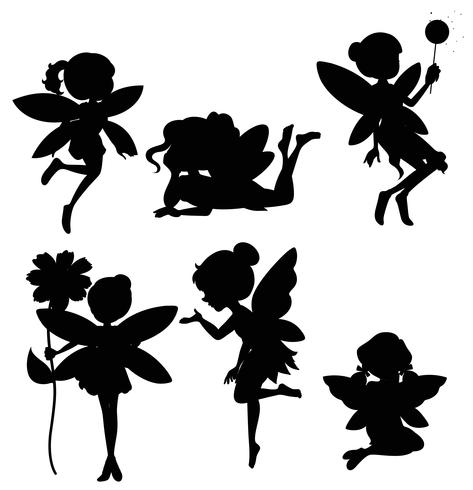 Silhouette set of fairies vector